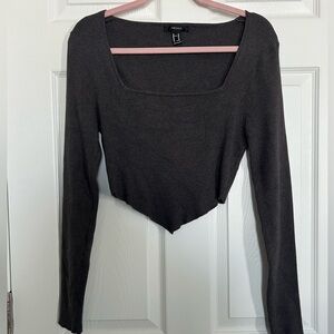 Forever 21 Charcoal Long Sleeve Crop Top